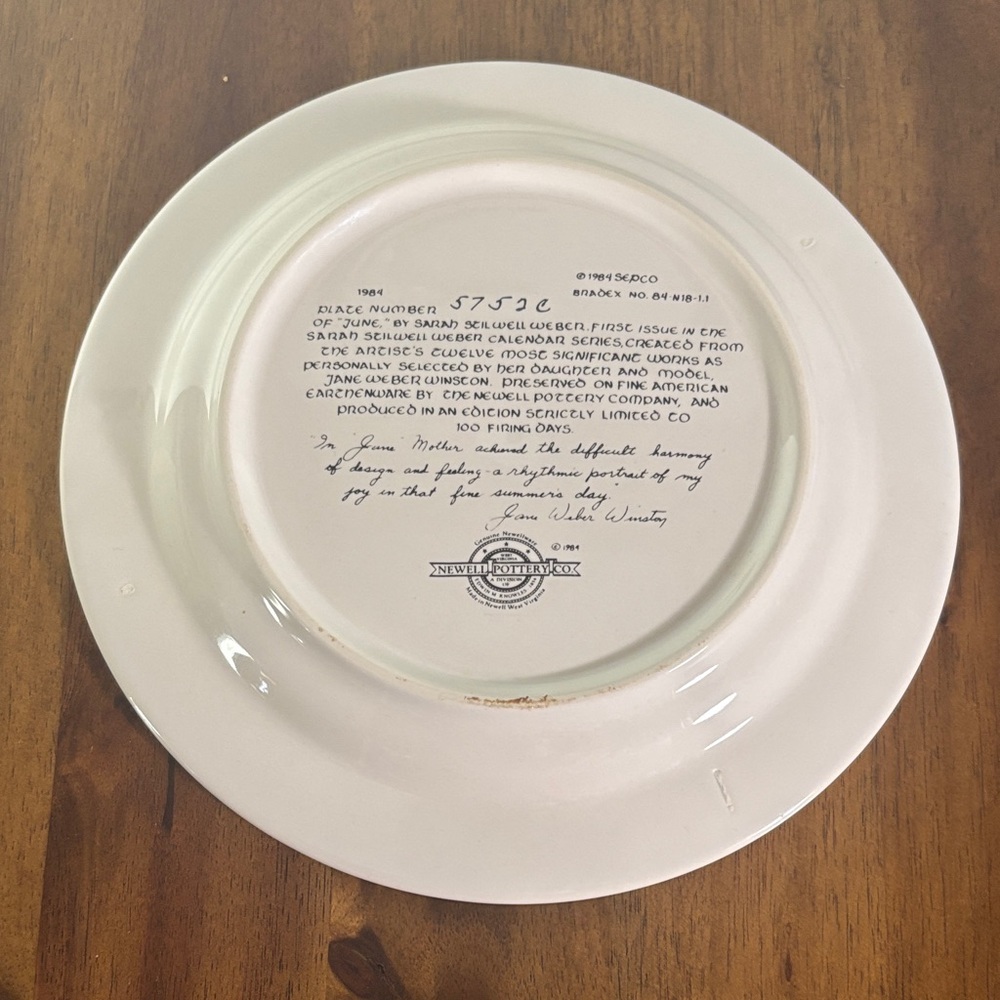 June Collector's Plate.Floral Design. Sarah Stilwell Weber Calendar Collection - Picture 2 of 2